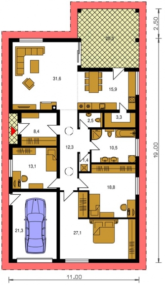 Image miroir | Plan de sol du rez-de-chaussée - BUNGALOW 180